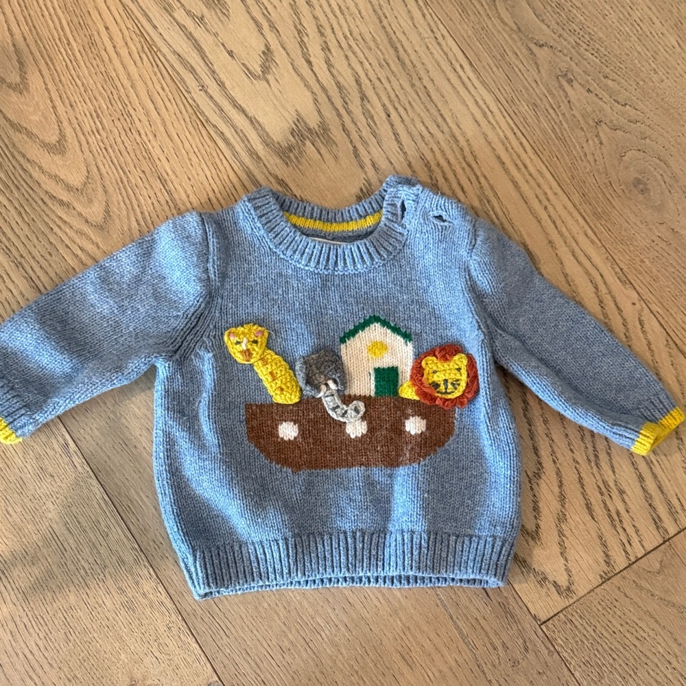 Baby Biden Blue Knit Sweater with Animal Design